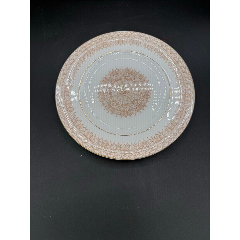 2 Crown Fine Bone China Staffordshire England Gold Lace Salad Plates